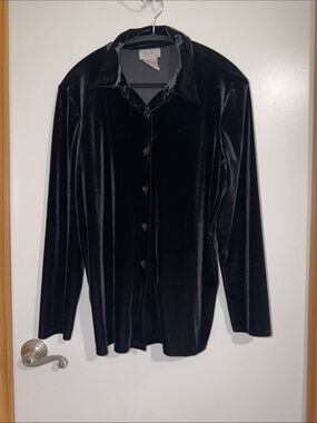 Kathie Lee Collection Black Velvet Button-Down Shirt
